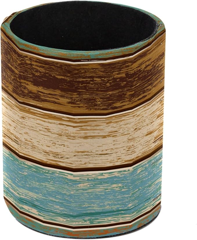 Pencil Holder, Retro Rustic Barn Wood&Teal Green Brown Pen Holder for Desk Leather Pencil Organizer Makeup Brush Cup Multifunctional Desk Organizer Office Supplies for Home School