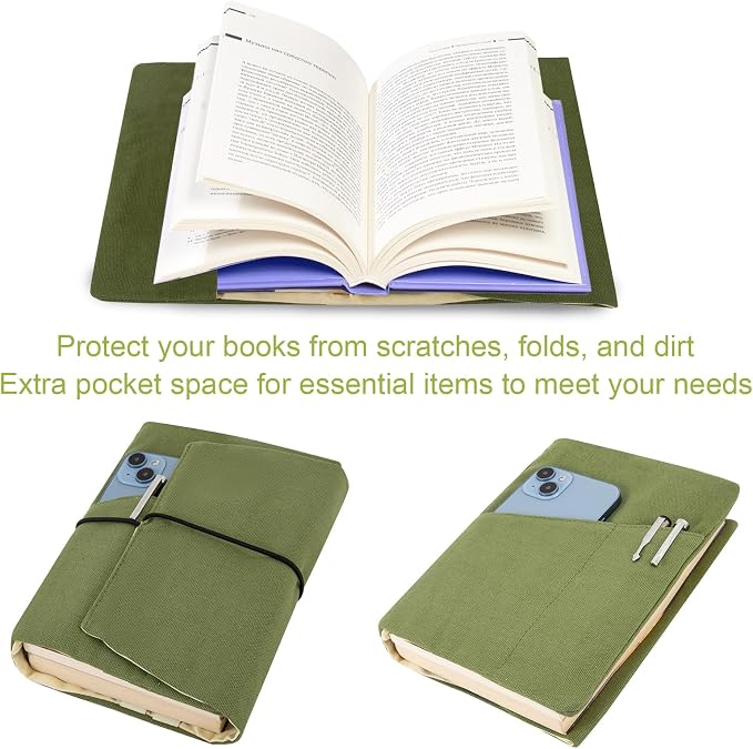 Book Covers for Paperbacks,Reusable Book Protector for Soft (Green, 8.5 Inch x 2 Inch)