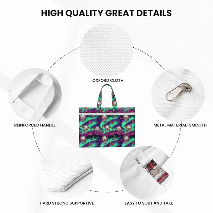 Zippered Canvas File Organizer Briefcase Dream Catcher Boho Wolf, Waterproof Document Bag with Handle for Travel Office Cross Stitch