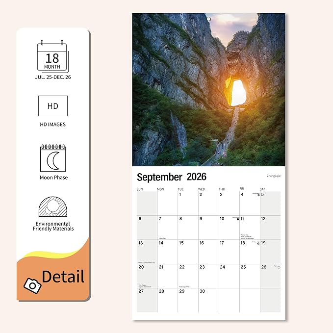Wall Calendar 2025-2026 Planner Calendar - CHINA Hangable Monthly Wall Calendar with Large Blocks for Organizing & Planning, Academic Schedule, Home, Office & family, Thick & Sturdy Paper (12"x24" Open)
