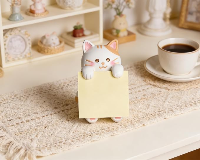 Cat Sticky Note Holder with 100 Sheets 3x3 Pop-Up Notes, Handmade Resin Cat Desk Decor for Office, Home & Classroom, Cute Cat Lover Gift for Women, Teachers & Coworkers - Ginger Cat