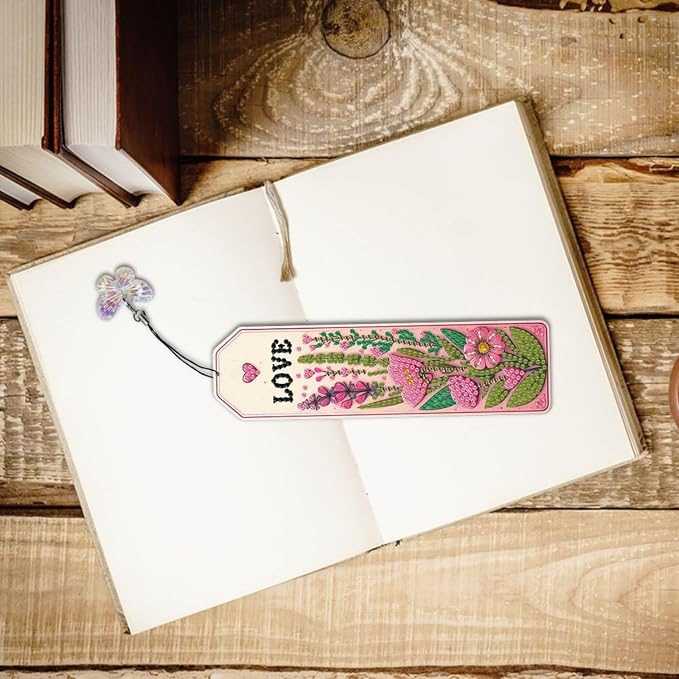 ARTopet 3Pcs DIY Diamond Art Painting Bookmarks with Colorful Butterfly Pendant PET Bookmark Ornament Double Sided Pattern Single Sided Diamond Book Marker Clip Gifts Tags-Flowers02