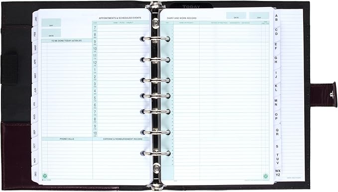 Day-Timer Framed Slim Leather Starter Set, Undated, 7 Ring, Desk Size, 5.5 x 8.5 Inches, Black or Burgundy - Color May Vary (45090)