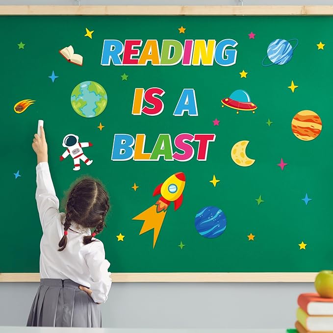 Space Theme Reading Classroom Bulletin Board Decors, Outer Space Reading Posters for Classroom Library Wall Decoratons, Preschool Elementary Middle School Student Eduactional Supplies