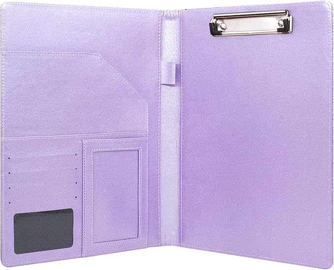 Padfolio/Resume Portfolio Folder for Women,WAVEYU Cute Pink Padfolio Cover Folder, Conference/Legal Document Organizer with Letter/A4 Size Clipboard, Document Sleeve,Glitter Purple