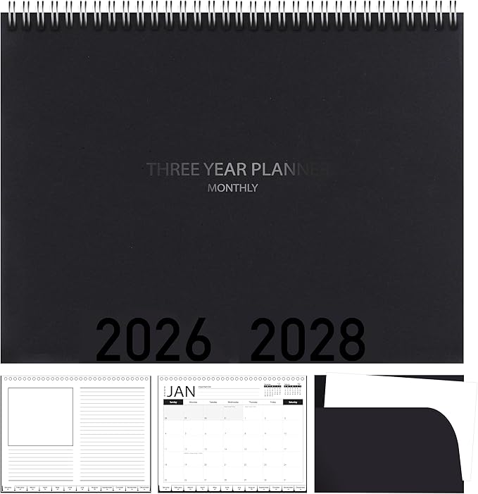 LOMENTICS3-Year Calendar Planner, 2023-2025 Monthly Schedule Organizer Flip Calendar Diary with Tabs, Spiral Bound Top, Black, 8.5 x 11 Inches