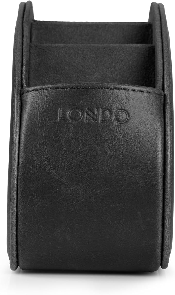 Londo Remote Control Holder with 5 Pockets - Store DVD, Blu-Ray, TV, Roku or Apple TV Remotes - PU Leather with Suede Lining - Slim, Compact Living or Bedroom Storage