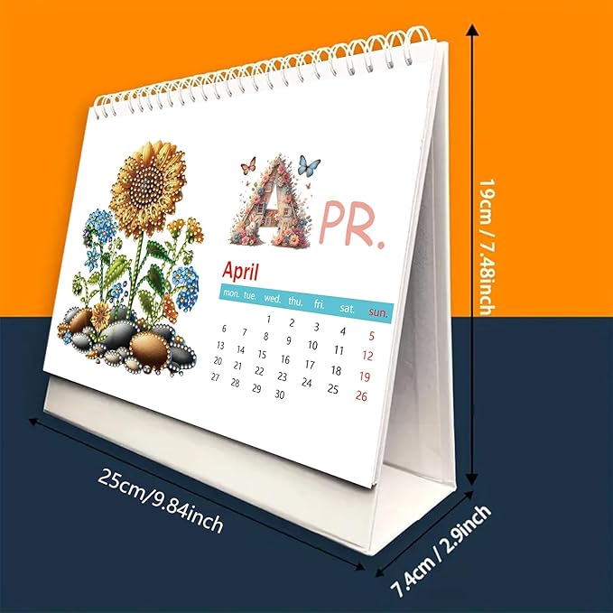 2026 Standing Desk Calendar DIY Diamond Art Painting Monthly Flip Desktop Calendar with To Do List Calendars Planner for Home Office-2026 Flowers