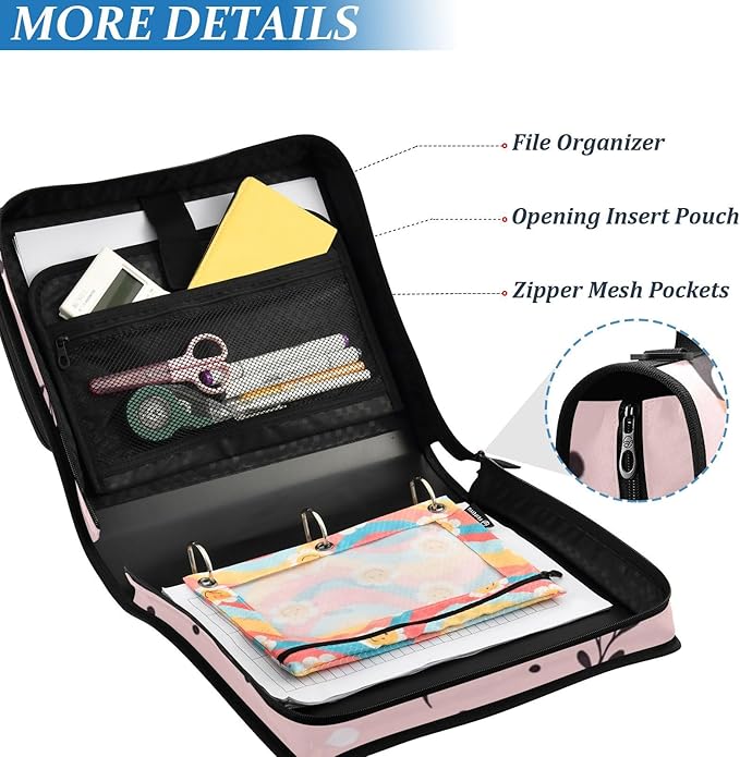 Kcldeci Zipper Binder Organizer 1.5inch 3 ring binder Bag for School and Office Expanding File Folder