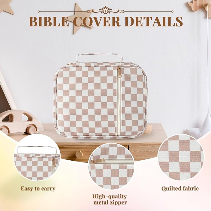 Bible Cover Case for Women Large Bible Tote Bags Organizer Quilted Carrying Case for Girls Bible Study Supplies Journaling Kit Pink Case Gifts for Women Friends