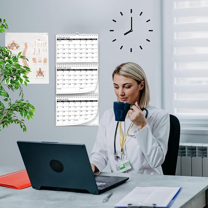 3 Month Calendar 2026-2027, Move-a-Page, Monthly, Vertical, January 26 - December 27, 11x25 In, Big Ruled Daily Blocks, Julian Days, Week Number, Minimalist, Busy Families, Office