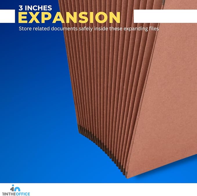 1InTheOffice Expandable Files Folders, Accordion File Folder Letter Size, Alphabetical File Organizer, 21-Pocket, A-Z Index, Brown