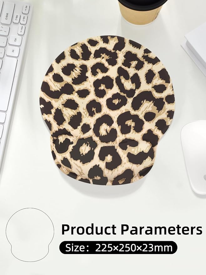 Leopard Mouse Pad Wrist Support Wrist Rest, Ergonomic Mouse Pad with Non-Slip Base for Office Gaming Working Computers,Desk Accessories Pain Relief Mouse Mat for Home&Game Decor, Light Brown