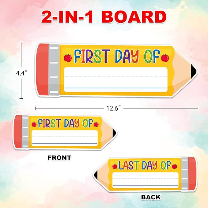 JUESMOS First & Last Day of School Chalkboard for Kids Girls Boys, 4.4"x12.6" Double Sided Pencil Back to School Sign 1st Day of Preschool Kindergarten Board Sign Back to Schools Photo Prop Supplies