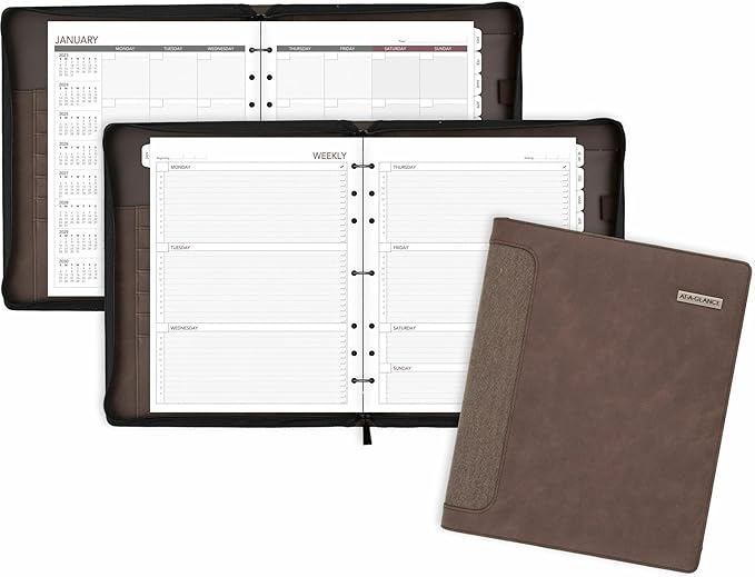 AT-A-GLANCE Day Runner Undated Harrison Leather Day Planner, 8-1/2-x-11-inch (307-0304), Brown