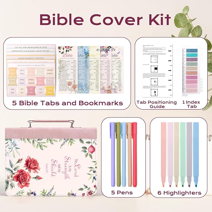 XKDOUS Bible Cover Case for Women, Leather Bible Bags with Study Supplies Large Book Carrying Case Church Book Holder Organizer Christian Gifts for Mom Lady Friends
