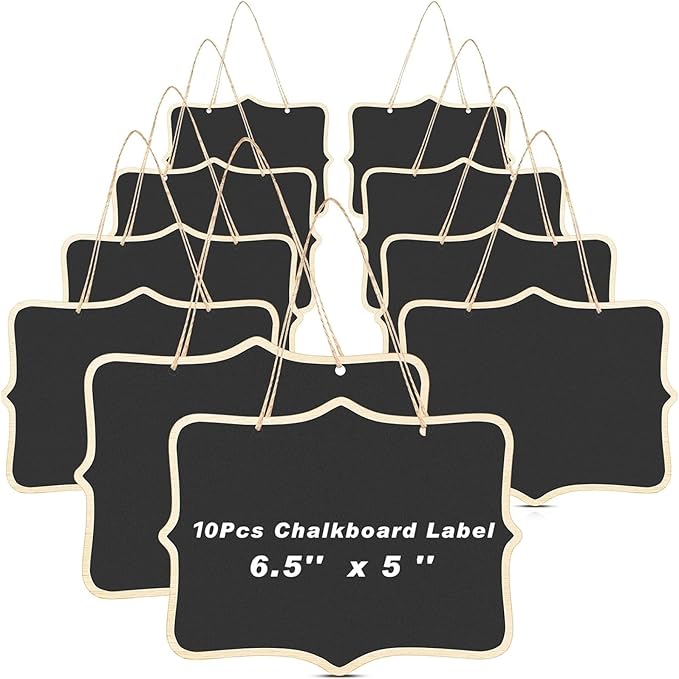 EBOOT 10 Pcs Mini Chalkboard Sign Reusable Wood Chalkboards with Hanging String Erasable Double Sided Small Hanging Blackboard for Message Board Sigs Price Labels Party Buffet Plant Food Name Tag