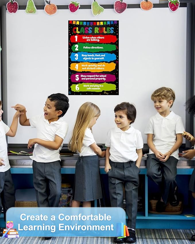 D24TIME Classroom Rules Poster-16.5" x 11.2" Class Rules Poster Educational Posters for Classroom Decorations Elementary Preschool Middle High School Back to School Decorations Teacher Supplies