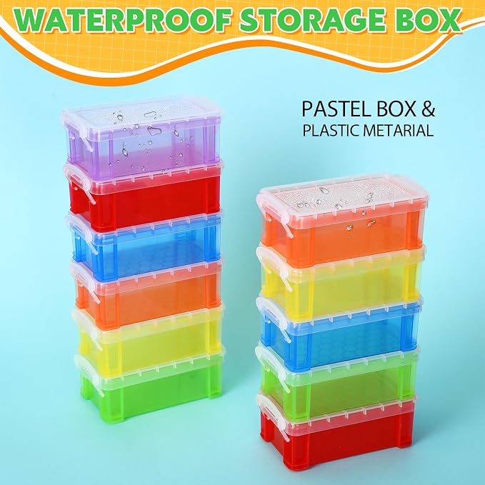 Briwooody 30 Pcs Color Plastic Crayon Box with Lid Color Clear Crayon Organizer Stackable Storage Container Bulk Pastel Holder Case for Office School Classroom Supplies Pen Pencil Art(6 Colors)