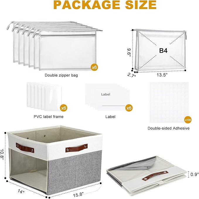 Large Board Game Storage Box with 6pcs Double-Layer B4 Zipper Bags, Board Game Organizer with Clear Window and DIY Label,Game Storage Containers for Office Supplies,Puzzles,Building Blocks,Craft