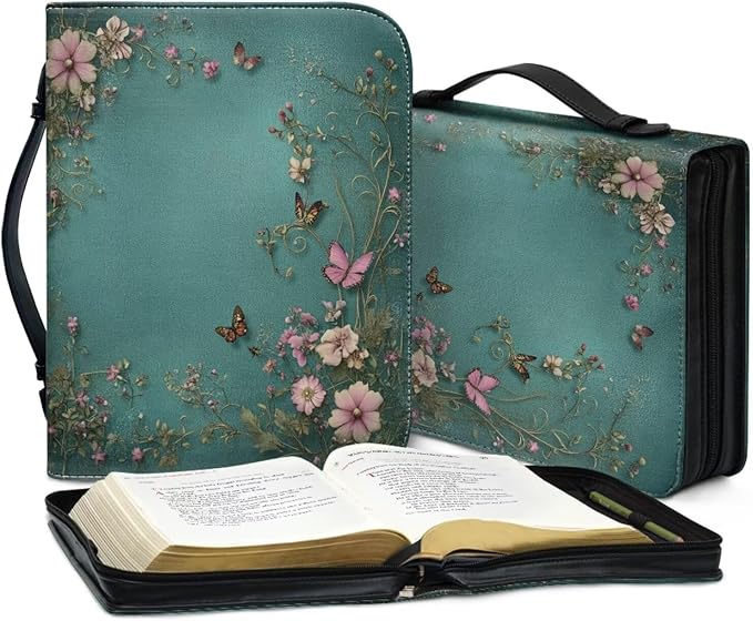 Bible Cover Case for Women Girls, Green Bible Covers for Women, Cases for Woman Large Size with Bookmark Daisy Butterfly, XL