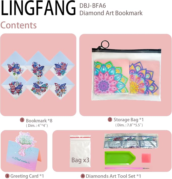 6 Pcs Diamond Painting Bookmark, DIY Corner Book Makers for Adults Book Lovers, Diamond Dot Art Beginners, Small Diamond Art Kits, Paint by Art Crafts Gift for Women Girls (Butterfly)