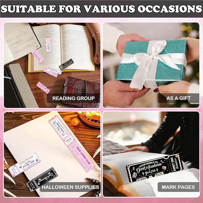 Vintage Ticket Bookmarks Gifts Set, 100 PCS Aesthetic Book Club Theme Paper Bookmarks Double Sided Matte Laminated Reading Gifts for Book Lovers Women Men Readers