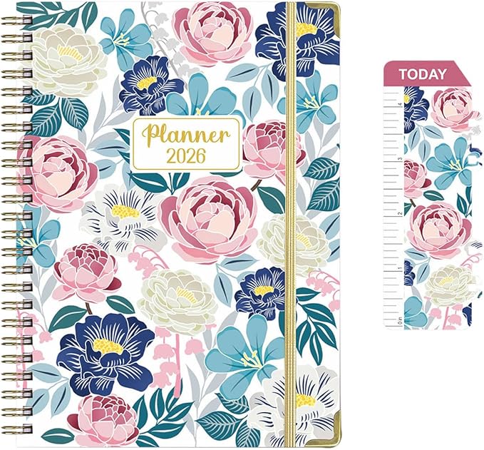 Academic Planner 2026, A5 Weekly & Monthly Calendar Planner with Tabs, PVC Bookmark, Metal Corner Protectors, Inner Pocket, 8.54" × 6.22" Hardcover School Daily Agenda Book for Teacher Student (Pink)