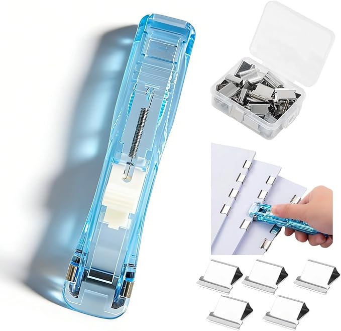 Paper Clip Dispenser, Portable Binder Clip Stapler - Includes 50 Reusable Clips Desktop Push Stapler Binder Clips Paper Clamps Small Binding (C1PC)