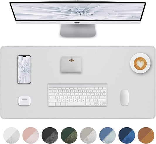 AFIING Desk Pad Protector 23.6" x 13.7" - Non-Slip Waterproof PU Leather Desk Mat for Mouse, Keyboard, Laptop, Office and Home Workspace (Ivory White)