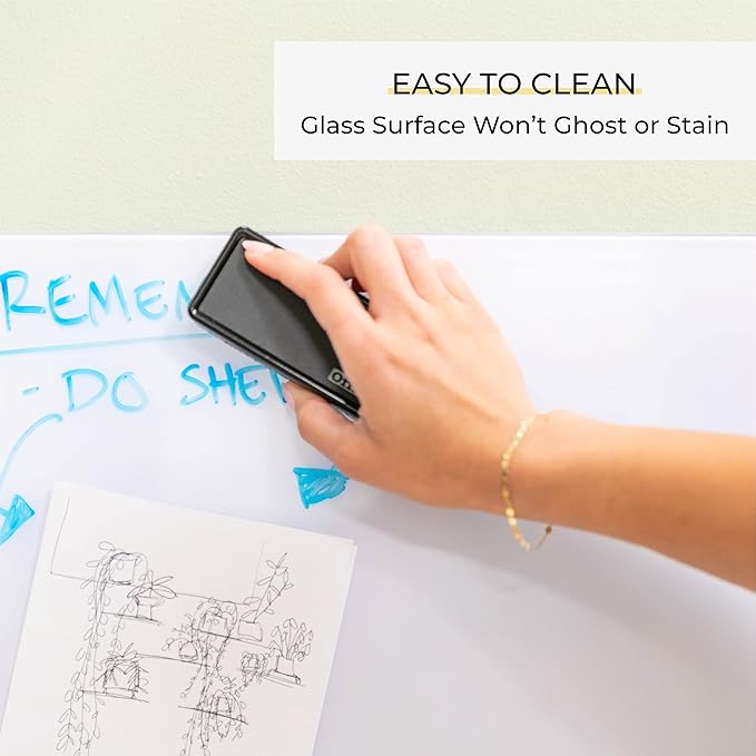 ECR4Kids MessageStor Magnetic Dry-Erase Glass Board with Magnets, 18in x 36in, Wall-Mounted Whiteboard, White