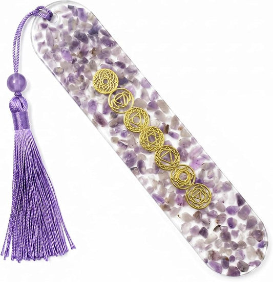 Fantasy Vintage Bookmark Gifts - Amethyst 7 Chakra Healing Crystals Resin Bookmarks for Women Men Book Lovers Beaded Tassels Page Marks Reading Accessories Bookish Birthday Graduation Gift