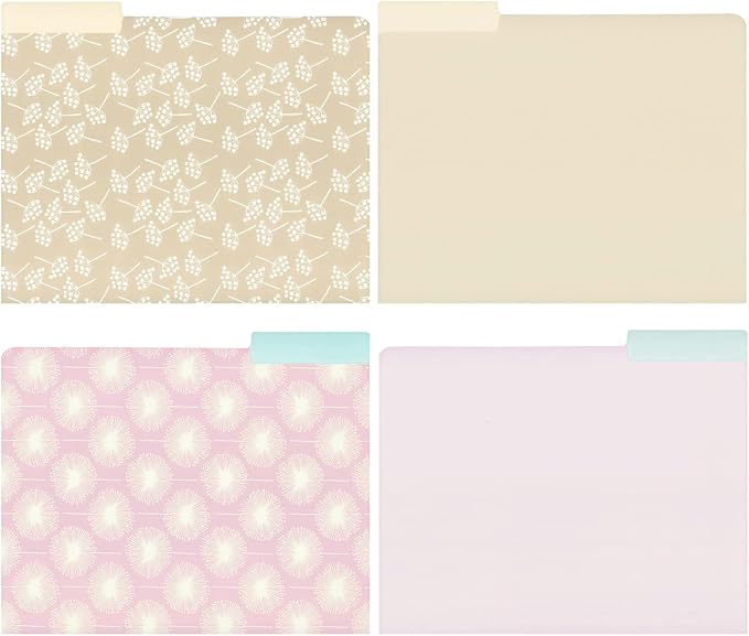 Juvale 12-Pack Cute Pastel Decorative File Folders - Letter Size (11.5 x 9.5 in) - Modern Floral Assortment & Solids - 1/3 Cut Tabs for Office Organization & School Supplies