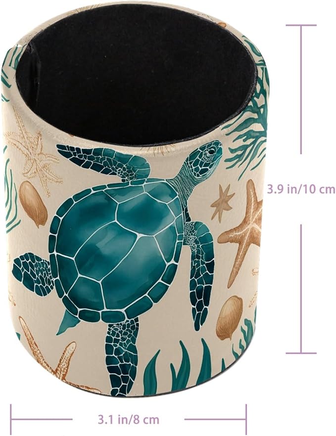 Vintage Turtle Starfish Pen Holder Pencil Organizer Cute Pencil Cup Desk Decor Makeup Brush Holder PU Multifunctional Office Supplies for Home Classroom School