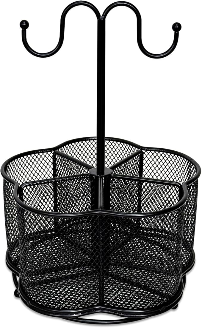 360 Degree Rotate Pen Holder for Desk Mesh Desk Pen Organizer Pencil Holder Large Capacity Accessories & Workspace Organizers for School,Home (Black, With hook)