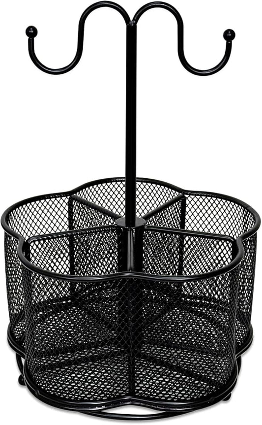 360 Degree Rotate Pen Holder for Desk Mesh Desk Pen Organizer Pencil Holder Large Capacity Accessories & Workspace Organizers for School,Home (Black, With hook)