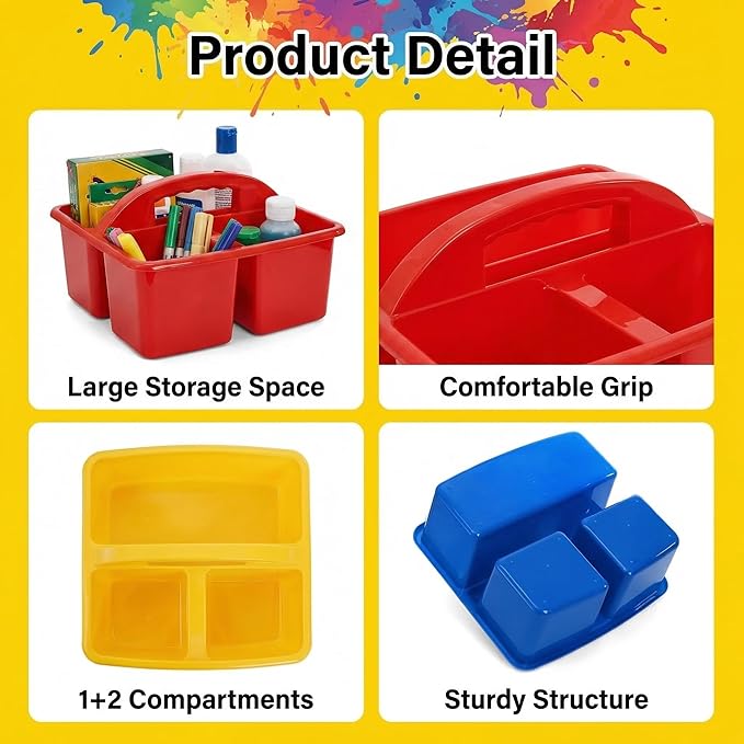 TOPZEA 3 Pack Classroom Caddy, 3 Compartments Plastic Teacher Classroom Supplies Organizer with Handle Small Portable Table Caddy for School & Art Supply, Crafts, Pencil, Office Desk Organization
