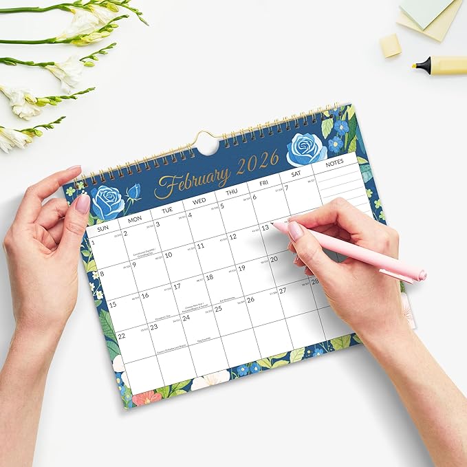 SUNEE Calendar 2026 Wall- 18 Months Wall Calendar Oct. 2025 - Mar. 2027, 11"x8.5" Horizontal Hanging Calendar with Note for Organizing & Planning, Floral