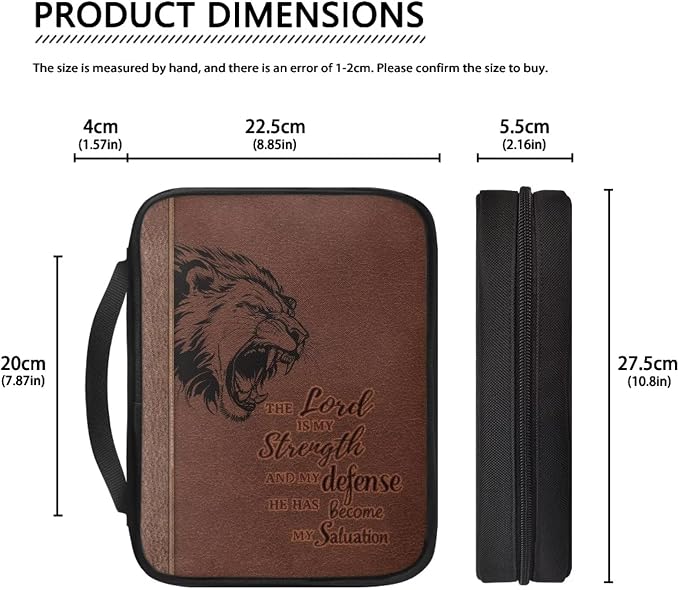 Lion Print Bible Case for Women Men,Brown Bible Holder Case Portable Canvas Church Bag