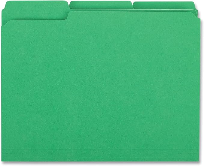 Universal Green Reinforced Top Tab File Folder, Letter Size, 1/3 Cut, Pack of 100