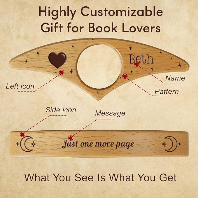 Custom Book Page Holder, Thumb Book Page Holder, Personalized Wooden Page Holder for Reading, Gifts for Book Lovers Teachers Appreciation Gifts on Birthday (Style 1)