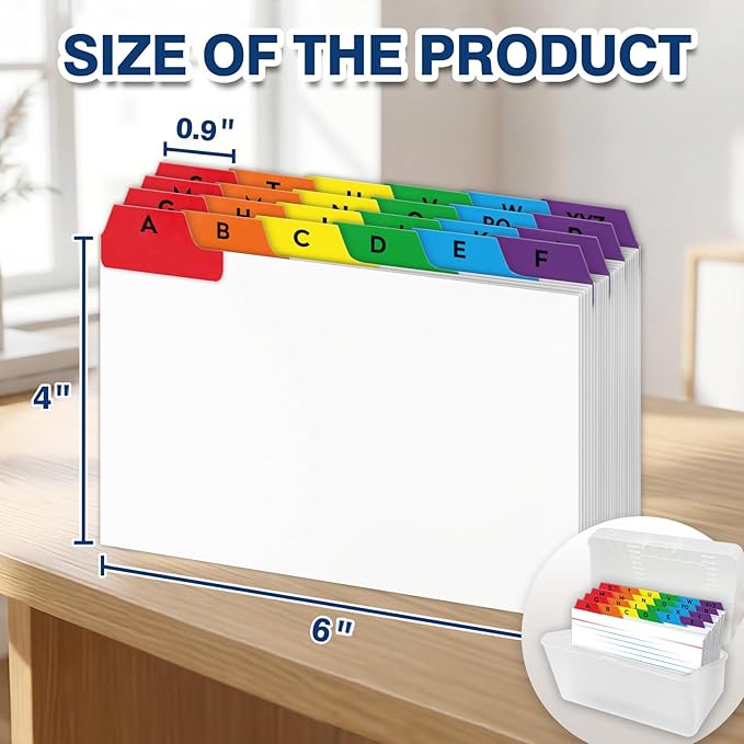 Chell 4x6 Index Card Dividers, Heavyweight A-Z Tabbed Guides, 110 lb. Cover Weight, with Blank Stickers, 2 Sets