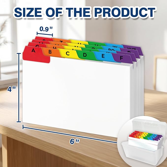 Chell 4x6 Index Card Dividers, Heavyweight A-Z Tabbed Guides, 110 lb. Cover Weight, with Blank Stickers, 1 Set