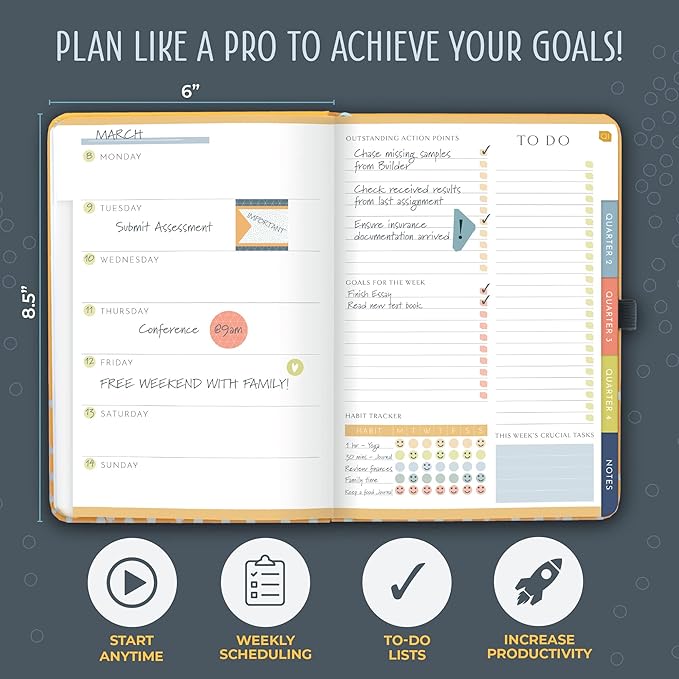 Boxclever Press Goal Planner – Luxury Undated Weekly Planner to Increase Productivity & Achieve your Goals. Weekly, Monthly, Quarterly Undated Planner with Vision Boards & Habit Trackers. 8.5 x 5.5ins