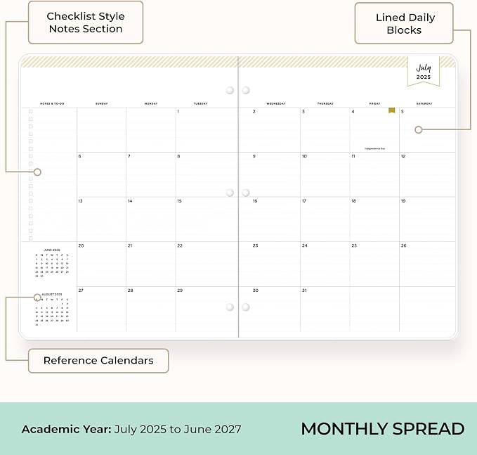 Blue Sky Day Designer 2025-2026 Monthly Academic Year 24 Month Planner Calendar, July 2025 - June 2027, 8.5" x 11", Flexible Cover, Stapled Binding, Orange Blossom Mint