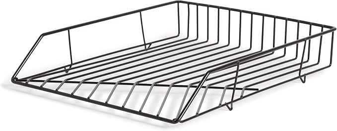 U Brands Vena Desk Organization Set, Office Supplies, Metal, Black, with Pencil Cup, Letter Sorter, Paper Tray, 4 Pieces