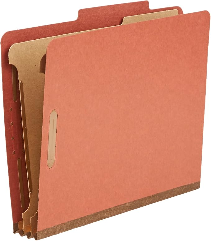 Amazon Basics Classification Folder with Prongs, Pressboard, 2 Dividers, 2-Inch Expansion, Letter Size, Red, Pack of 10, for Organizing Documents
