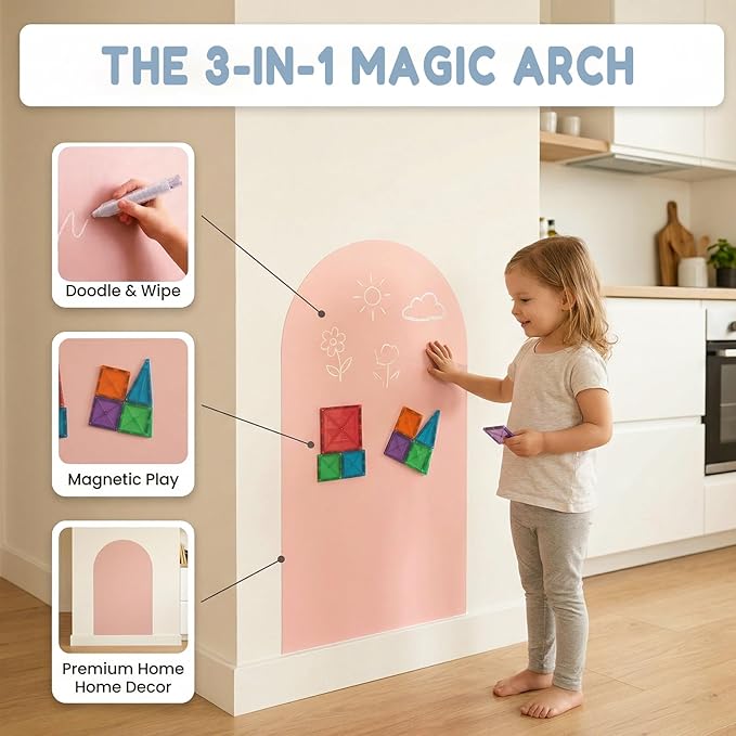 Magnetic Arch Wall Decal: 15.7" x 31.5" Peel and Stick Chalkboard with Strong Adhesive - Small Playroom Decor & Montessori-Inspired Nooks for Toddlers Ages 1–5 (Flesh Pink)