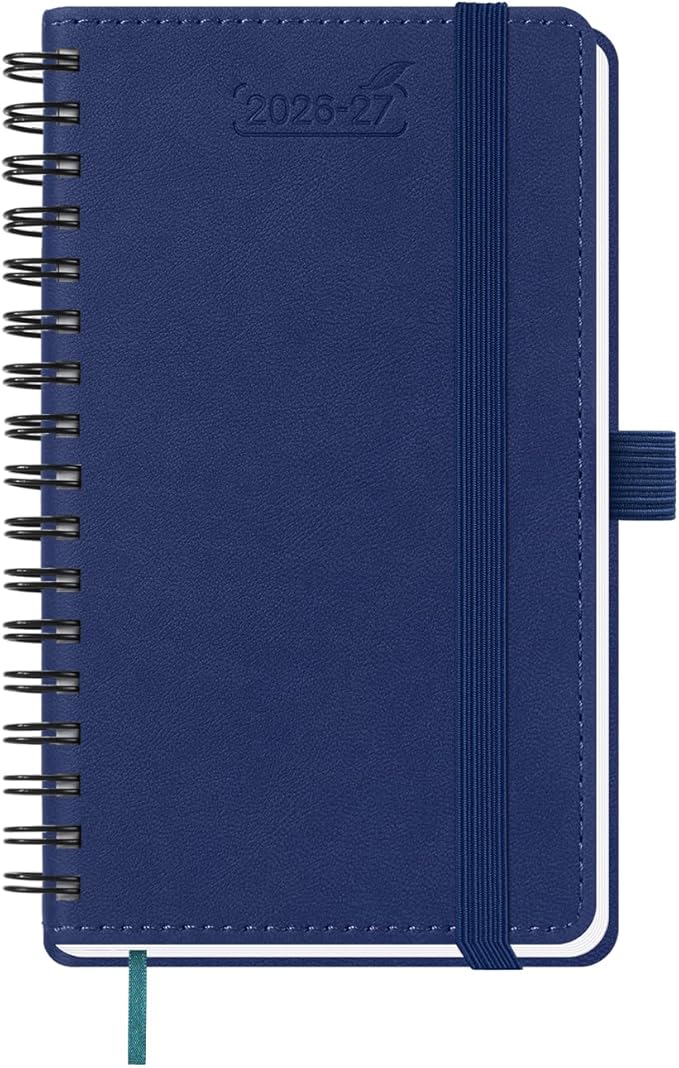 BEZEND Pocket Planner 2026-2027 Weekly and Monthly (3.5" x 6") 18 Months Small Academic Calendar (Jul 26-Dec 27) for Students, Work & Home, Storage Pocket, Spiral PU Leather Softcover -Blueberry