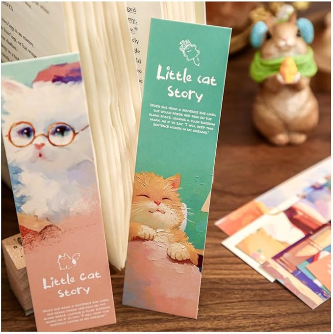 Cute Funny Animal Theme Colorful Bookmarks, 30 PCS (Cat Story)